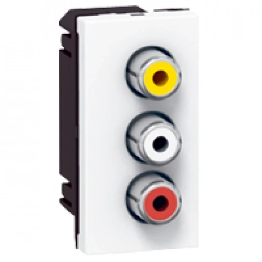 Legrand Mosaic Audio-/video-aansluiting RCA female schroef Cinch/S-Video Basiselement met centrale afdekplaat 3 connectoren Zonder label wit 078754