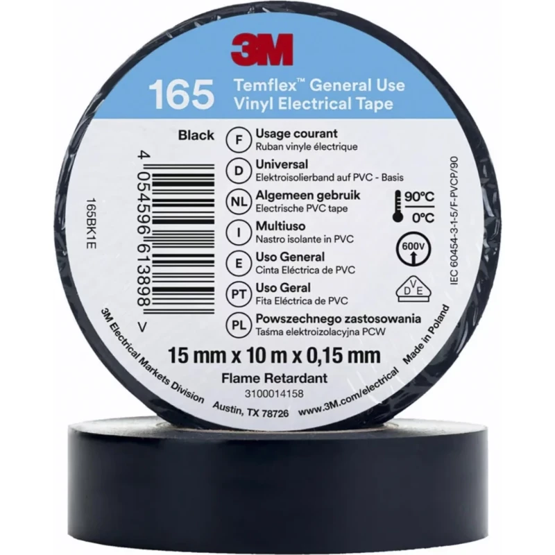 3M Vinyl isolatietape 165 Zwart 15mm x 10m