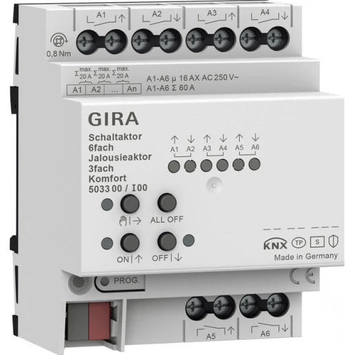 Gira Sch.-/jl.act. 6-v/3-v 16 A DIN-rail Kmf KNX Secure
