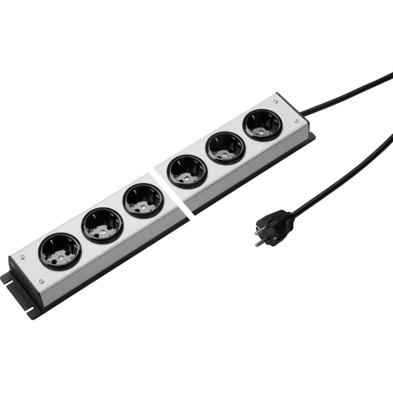 Martin Kaiser Contactdooscombinatie grijs-zwart 6RA 16A IP20 snoer 3m 1002ZL6L-SW3