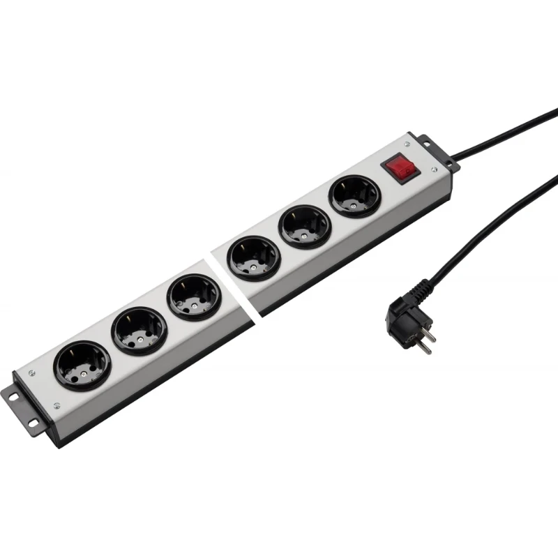 Martin Kaiser Contactdooscomb 19" 6-v ra met schakelaar l.grijs-zwart snoer 3m
