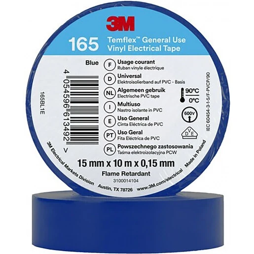 3M Vinyl isolatietape 165 Blauw 15mm x 10m