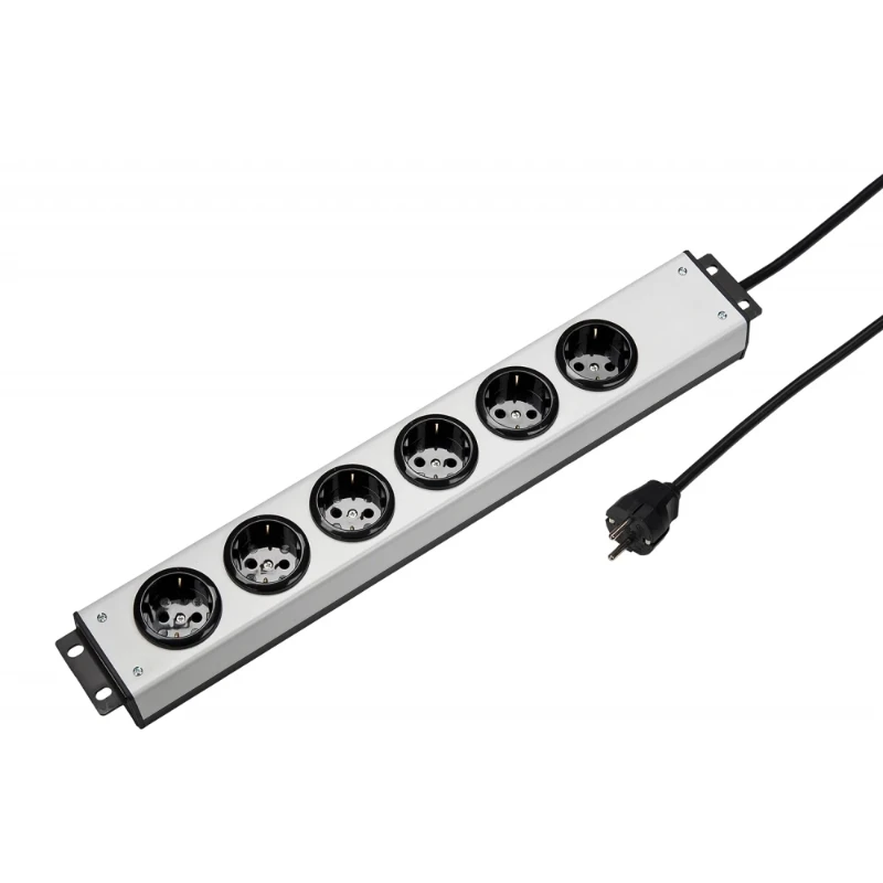 Martin Kaiser Contactdooscombinatie 19" 6-voudig ra l.grijs-zwart snoer 1,5m