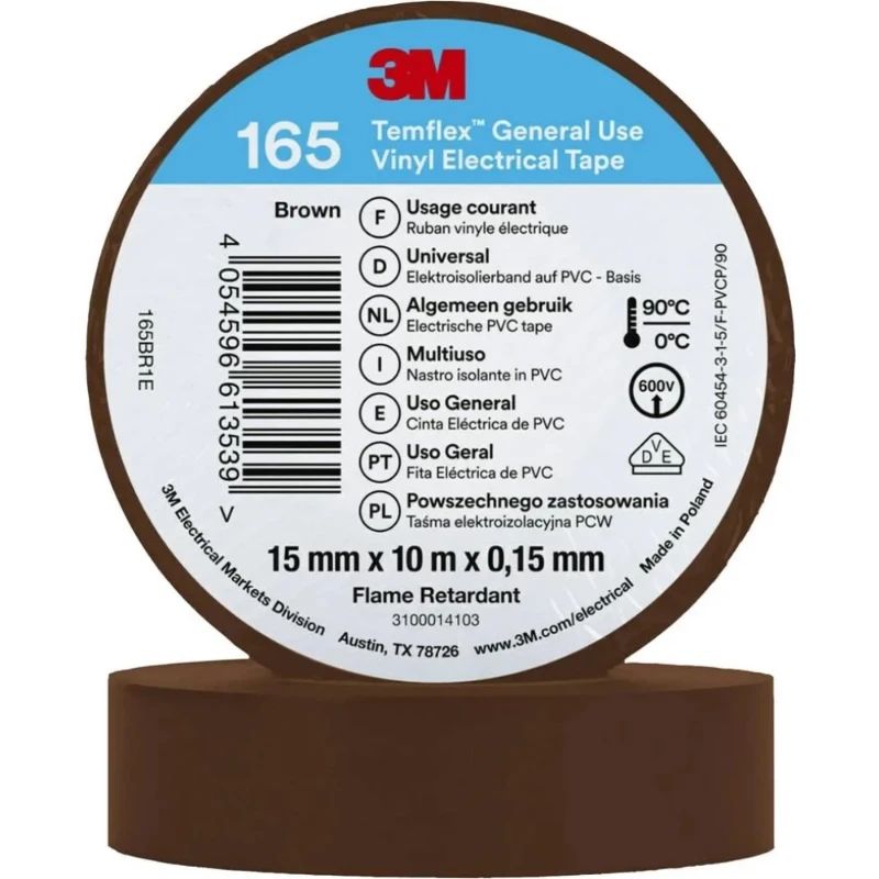 3M Vinyl isolatietape 165 Bruin 15mm x 10m