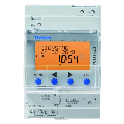 Theben TR641 digitale schakelklok paneelbouw DIN-rail 110 - 240V 1 kanaal 16A AC 6410100