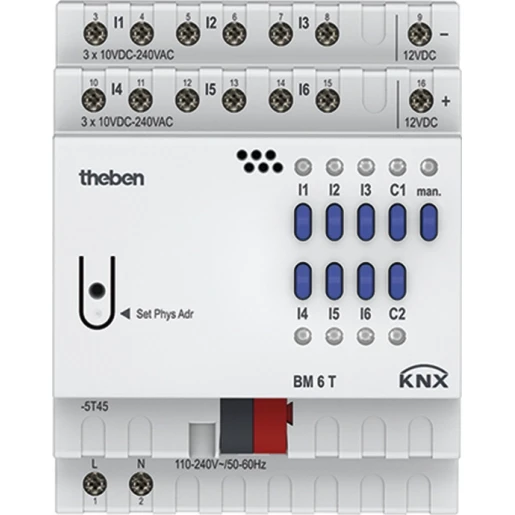 Theben Binaire ingang bussysteem 6-voudig 8 - 250V AC/DC KNX DIN-rail 4940230