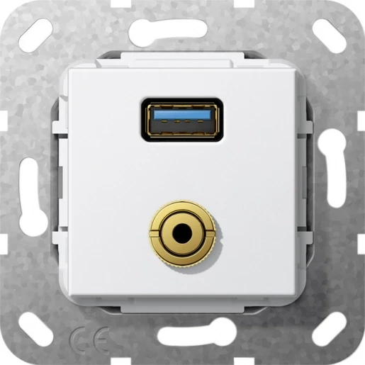 Gira Non-Design usb 3.0 a m-jack verloopkabel USB/Jack connector Basiselement met centrale afdekplaat Zonder label 568703
