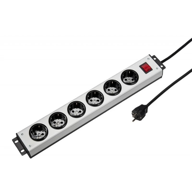 Martin Kaiser Contactdooscomb 19" 6-v ra met schakelaar l.grijs-zwart snoer 1,5m