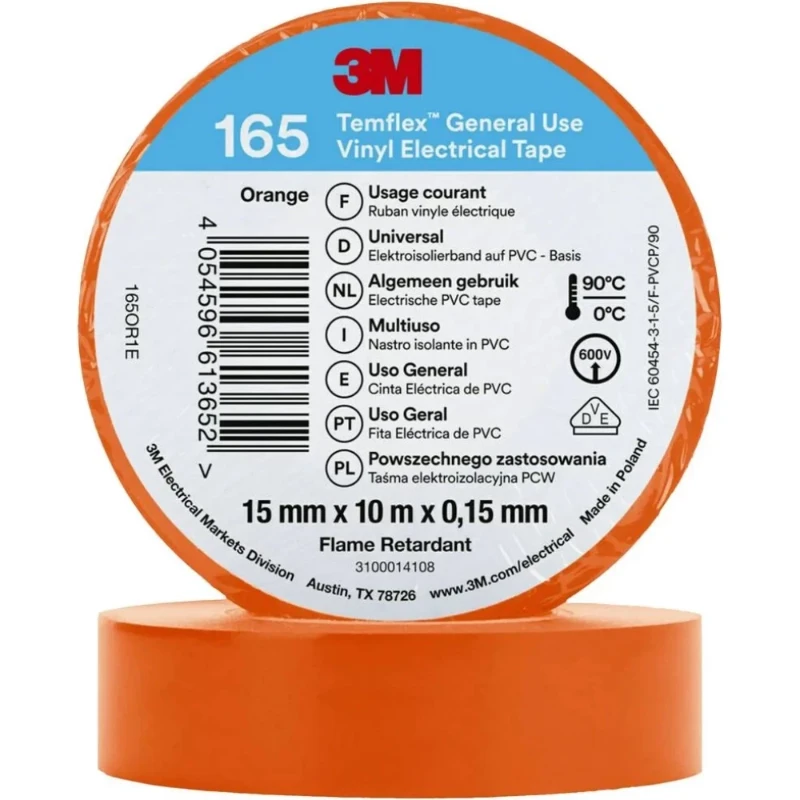 3M Vinyl isolatietape 165 Oranje 15mm x 10m