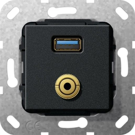 Gira Non-Design usb 3.0 a m-jack verloopkabel USB/Jack connector Basiselement met centrale afdekplaat Zonder label 568710
