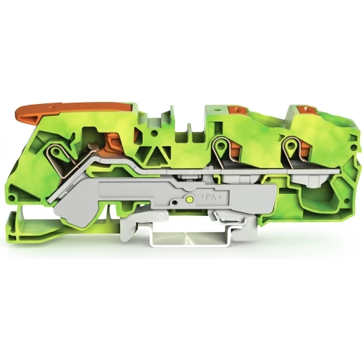 Wago 3-draads aardklem met hendel en drukknop 16 mm² groen-geel