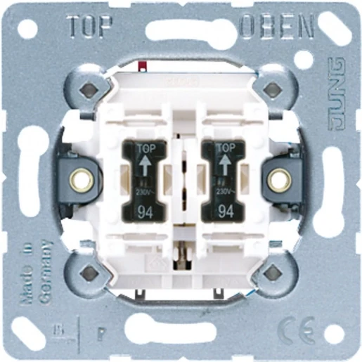 Jung impulsdrukker maakcontact + 2 glimlampen inbouw serie drukcontact Wip 535EU5
