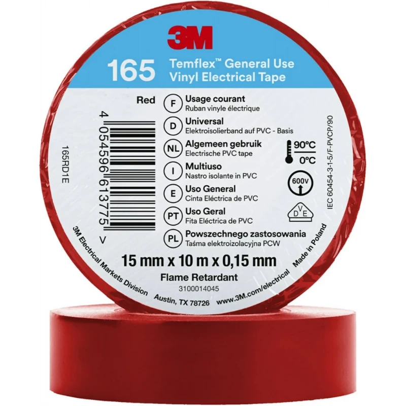 3M Vinyl isolatietape 165 Rood 15mm x 10m