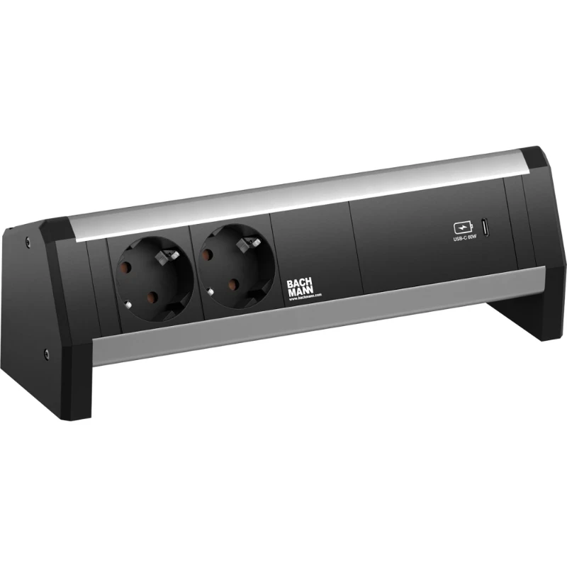 Bachmann Desk 1 2x230V + 1x USB C- chrgr 60W GST in/uit zw & alu