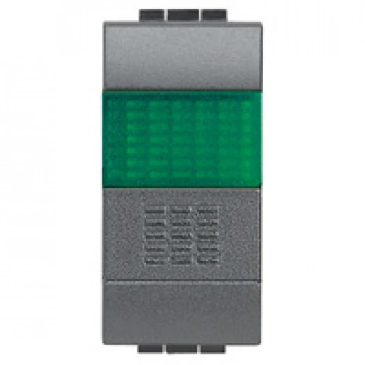 Bticino LivingLight bedieningselement schakelaar no + groene verklikker moduledrager Drukknop Mat antraciet RAL 7016 BTL4038V