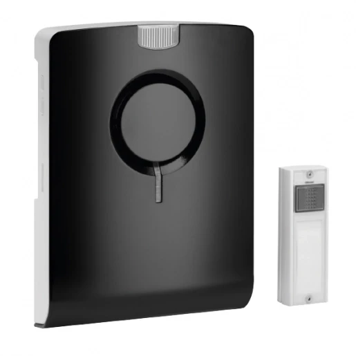 Grothe Echo Gong + beldrukker wit met flits 85dB AC/DC Zwart 500m Draadloos 714286