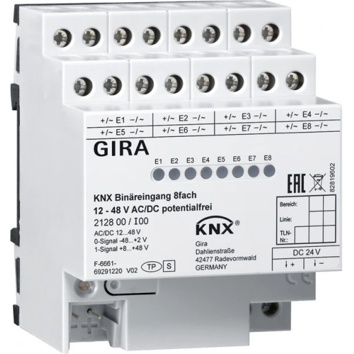 Gira Non-Design Binaire ingang bussysteem 8-voudig 12 - 48V AC/DC KNX DIN-rail 212800