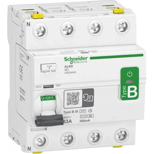 Schneider Electric Acti9 iID Aardlekschakelaar SI 4p 63A 0.3A type B A9Z64463