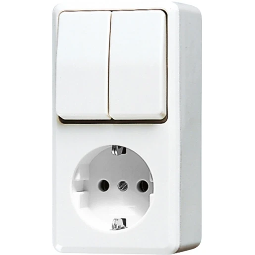 Jung AP 600 combinatie wandcontactdoos + ra opbouw Enkel drukcontact wit IP20 675AWW