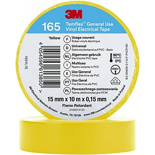 3M Vinyl isolatietape 165 Geel 15mm x 10m