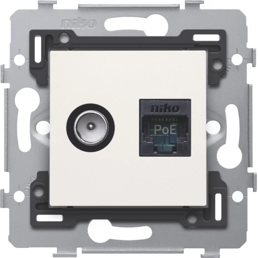 Niko Combinatie coax met RJ45 aansluiting Modular-Jack Basiselement met centrale afdekplaat 2 connectoren Zonder label wit 101-79238