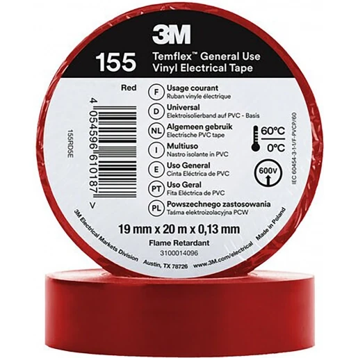 3M Vinyl isolatietape 155 Rood 19mm x 20m