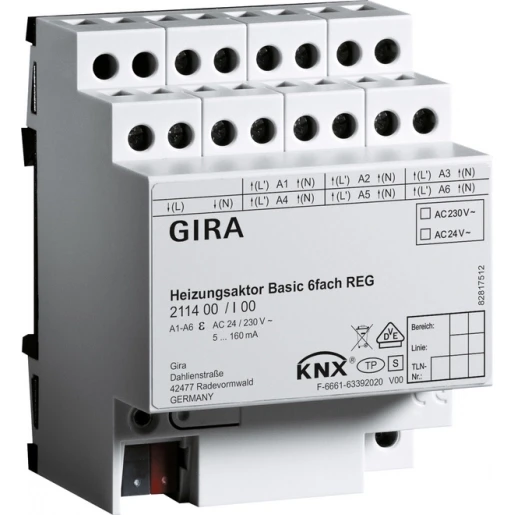 Gira Non-Design Verwarmingsactor KNX 6-voudig DIN-rail 230V 211400