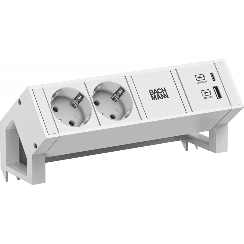 Bachmann Desk 2 2x 230V RA + USB A/C charger incl. klem 10 40mm 0,2m