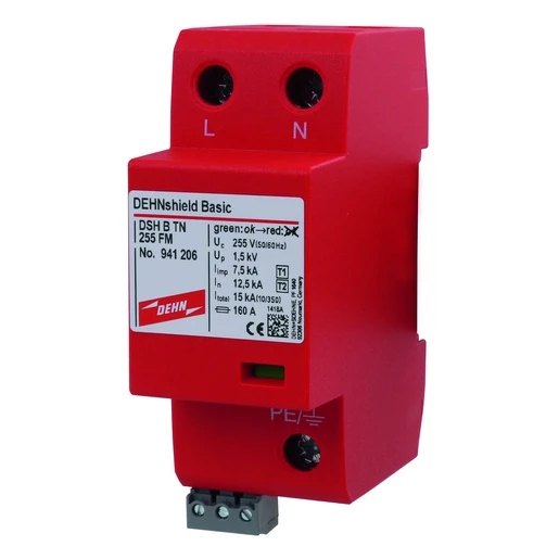 Dehn Appl.-opt.combined arrester dehnshield b type 1+2 for single-phase tn