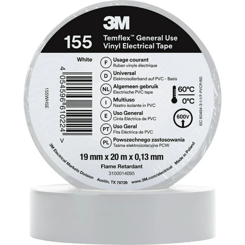 3M Vinyl isolatietape 155 Wit 19mm x 20m