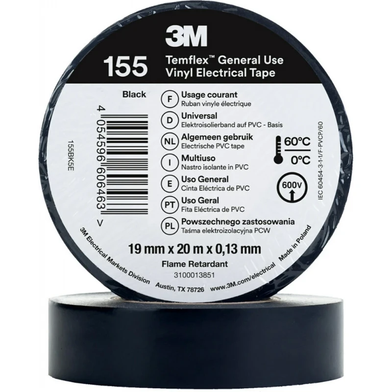 3M Vinyl isolatietape 155 Zwart 19mm x 20m