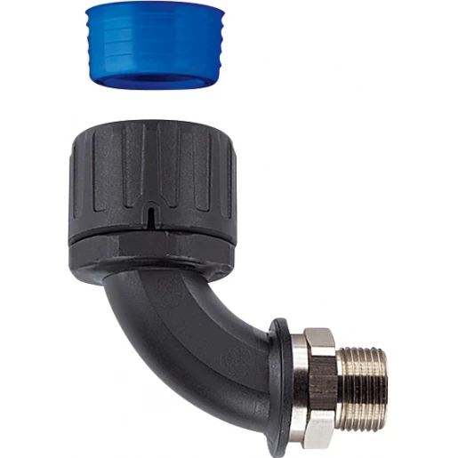 Hellermann Tyton KUNSTSTOF KOPPELING MET DRAAIEND BUITENDRAAD 90° IP68 Ø28MM PG21