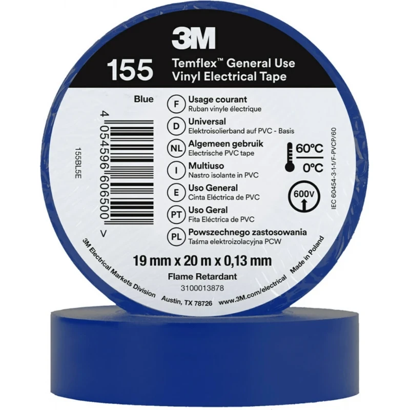 3M Vinyl isolatietape 155 Blauw 19mm x 20m