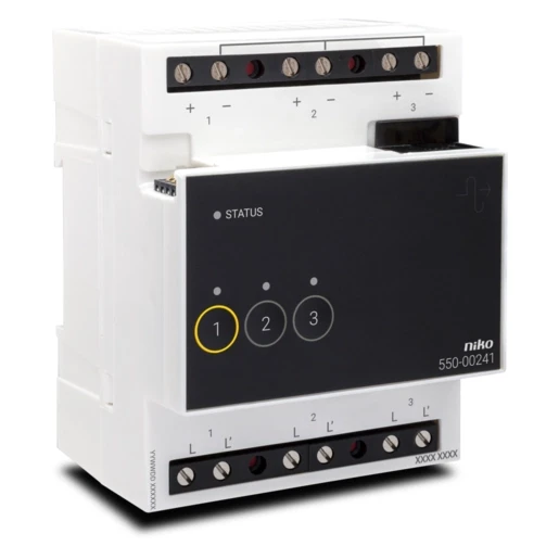 Niko Home Control Analoge stuurmodule 0 - 11V 3-voudig DIN-rail 550-00241