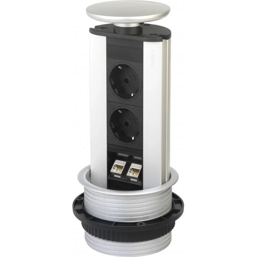 OCS Pop-up - 2x 230V RA + 2x Cat6 STP - 3 m met RA stekker - zilvergrijs deksel