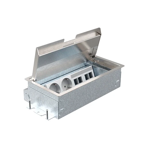 HPL Servicebox+ vloercontactdoos 65mm 2xWCD + 4xData-uitsp.- RVS klep