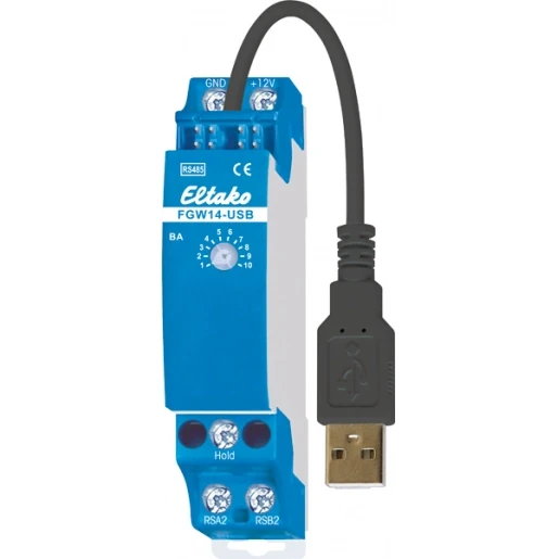 Eltako Meervoudige DIN-rail Funk gateway met USB-A verbinding. Bi-directionee